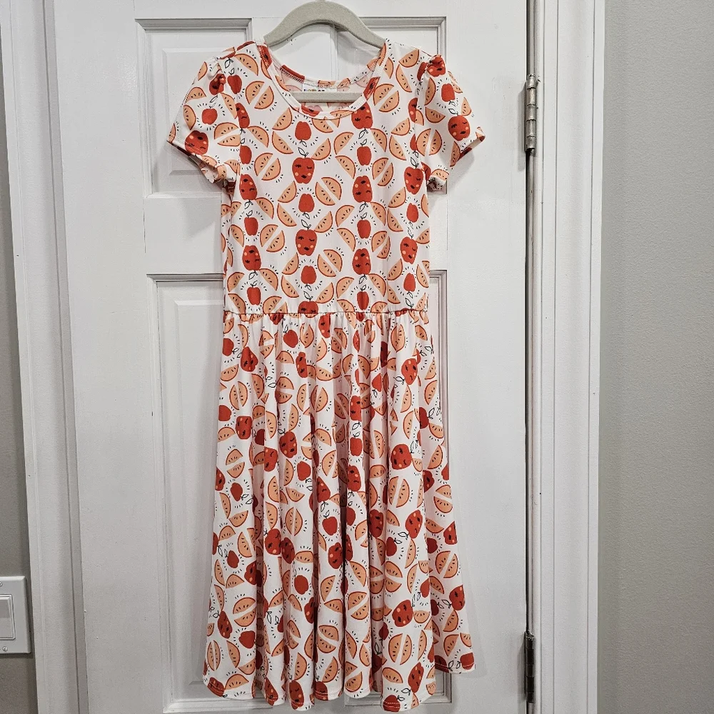 🍎 New Dot Dot Smile Girls Size 8/10 Cap Sleeve Apple Print Dress